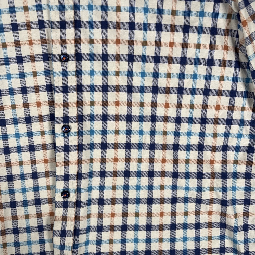 Butter Cloth Mens XL Button Down Shirt Long Sleeve Blue Plaid Cotton Geometric - Picture 9 of 15